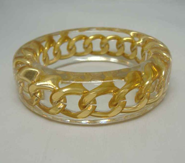 1980s Gold Clear Lucite Bangle