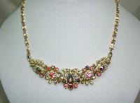 Vintage 50s Pretty Pink AB Diamante Ornate Link Scallop Drop Necklace 