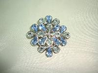 1950s Style Blue and Clear Faceted Lucite Stone Flower Shaped Brooch