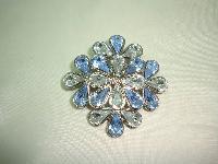 1950s Style Blue and Clear Faceted Lucite Stone Flower Shaped Brooch