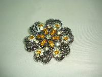 Vintage 50s Orange and Lermon Sparkling Diamante Flower Shaped Brooch