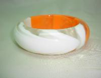 Fab Chunky White and Orange Lucite Acrylic Marble Effect Design Bangle