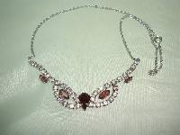 1930s Art Deco Purple and Pink Diamante Cascade Drop Silver Necklace