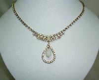 £28.00 - Vintage 50s Unusual Diamante Necklace with Teardrop Dropper Pendant