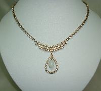Vintage 50s Unusual Diamante Necklace with Teardrop Dropper Pendant
