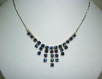 Vintage 50s Sparkling Sapphire Blue Diamante Graduating Drop Necklace