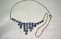 Vintage 50s Sparkling Sapphire Blue Diamante Graduating Drop Necklace