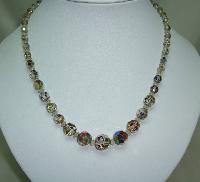 Vintage 50s Sparkling AB Crystal Glass Graduating Bead Necklace