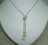 £42.00 - Vintage 80s Quality Lariat Style Slider Diamante & Faux Pearl Drop Necklace