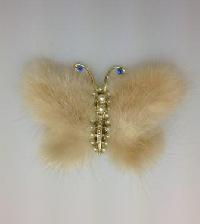 Vintage 40s Pretty Real Mink Butterfly Brooch with Faux Pearls and Diamante