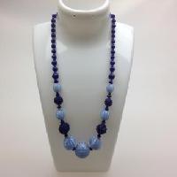 Vintage 30s Two Tone Blue Textured Glass Bead Necklace Amazing