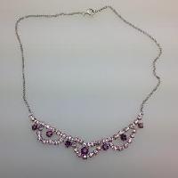 Vintage 50s Sparkling Two Tone Purple Diamante Cascade Silvertone Necklace 45cms