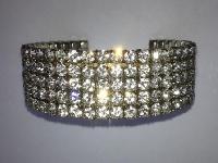 £36.00 - Vintage 50s Sparkling Five Row Diamante Flexible Silvertone Cuff Bangle Bracelet 