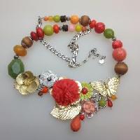 Designer Signed Bohm Colourful Flower and Butterfly Statement Necklace 62cm