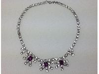 Vintage 50s Sparkling Flower Drop Amethyst and Clear Diamante Paste Necklace
