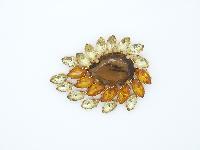 Vintage 50s Stylised Citrine Amber and Brown Goldtone Brooch 6cms Quality!