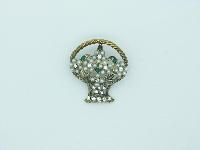 Vintage 40s Very Pretty Diamante and Faux Pearl Flower Basket Brooch 3.5cms 