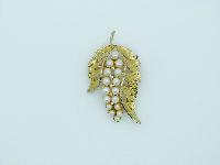 Vintage 50s Signed Hollywood Faux Pearl and Diamante Floral Goldtone Brooch 5cms