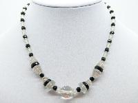 Vintage 30s Geometric Art Deco Black and Clear Glass Crystal Bead Necklace