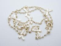 Very Pretty Long Plastic Pearl Bead Necklace with Bows Super Cute!