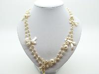 Very Pretty Long Plastic Pearl Bead Necklace with Bows Super Cute!