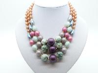 £15.00 - Vintage 50s Chunky Three Row Multicoloured Lucite Bead Necklace