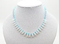 Vintage 50s Turquoise Blue Glass and Opaline Glass Drop Bead Necklace Fab!