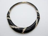 Vintage 80s Black Enamel and Diamante Goldtone Collar Statement Necklace