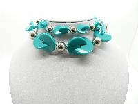 Unusual and Stylish Turquoise and Silver Plastic Bead Long Necklace 76cms