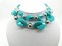 Unusual and Stylish Turquoise and Silver Plastic Bead Long Necklace 76cms