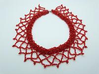 £20.00 - Vintage 50s Wide Red Glass Seed Bead Knitted Collar Necklace Amazing 47cms