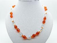 Vintage 50s Orange and AB Crystal Glass Bead Necklace Pretty Diamante Clasp 53cms