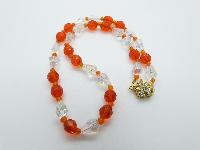 Vintage 50s Orange and AB Crystal Glass Bead Necklace Pretty Diamante Clasp 53cms