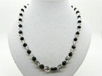Vintage 50s Pretty Black and Clear Crystal Glass Bead Necklace 52cms