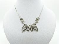 Vintage 30s Beautiful Marcasite Floral Drop Design Silvertone Necklace 40cms
