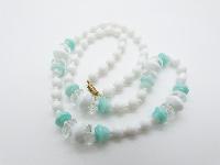 Vintage 50s Czech Fresh White and Mint Green Glass Bead Necklace 69cms