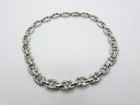 Vintage 60s QualityTextured Fancy Link Modernist Silvertone Necklace 45cms 
