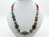 Vintage Redesigned Unusual Multicoloured Murano Glass and Cloisonne Necklace