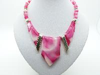 Vintage 70s Funky Pink and White Marble Effect Lucite Statement Necklace 
