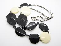 Stylish and Contemporary Black and Cream Plastic Bead Metal Chain Necklace