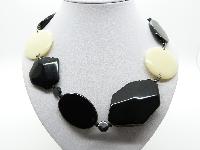 Stylish and Contemporary Black and Cream Plastic Bead Metal Chain Necklace