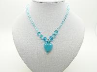 £8.00 - Vintage Redesigned Aqua Blue Crystal Bead Necklace Glass Heart Pendant 