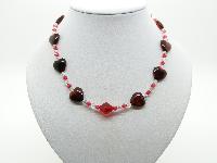 Vintage Redesigned Red and Clear Crystal Glass Red Heart Bead Necklace 