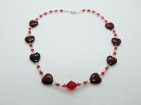 Vintage Redesigned Red and Clear Crystal Glass Red Heart Bead Necklace 