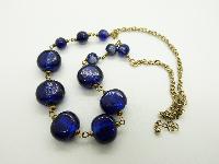 Pretty and Unusual Violet Blue Glass Bead Goldtone Chain Necklace