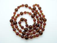 Vintage 80s Attractive Long Two Tone Amber Glass Bead Necklace 106cms