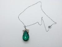 Vintage 30s Pretty Emerald Green Glass Crystal Pendant and Chain