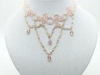 Vintage Style Pretty Pink AB Glass Bead Festoon Drop Choker Necklace