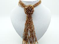 £14.00 - Fab Long Multi Strand Gold and Clear Glass Seed Bead Flower Tassel Necklace