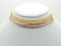 Vintage 80s 4 Row Faux Pearl Bead Choker Necklace Stunning Diamante Clasp!